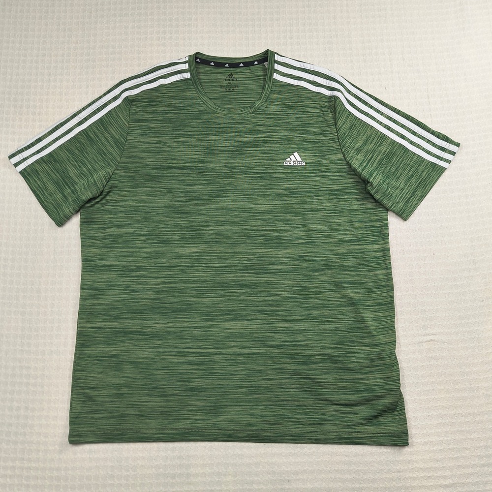 Vintage Adidas Mens XL Green Heathered Aeroready 3-Stripe Short Sleeve T-Shirt